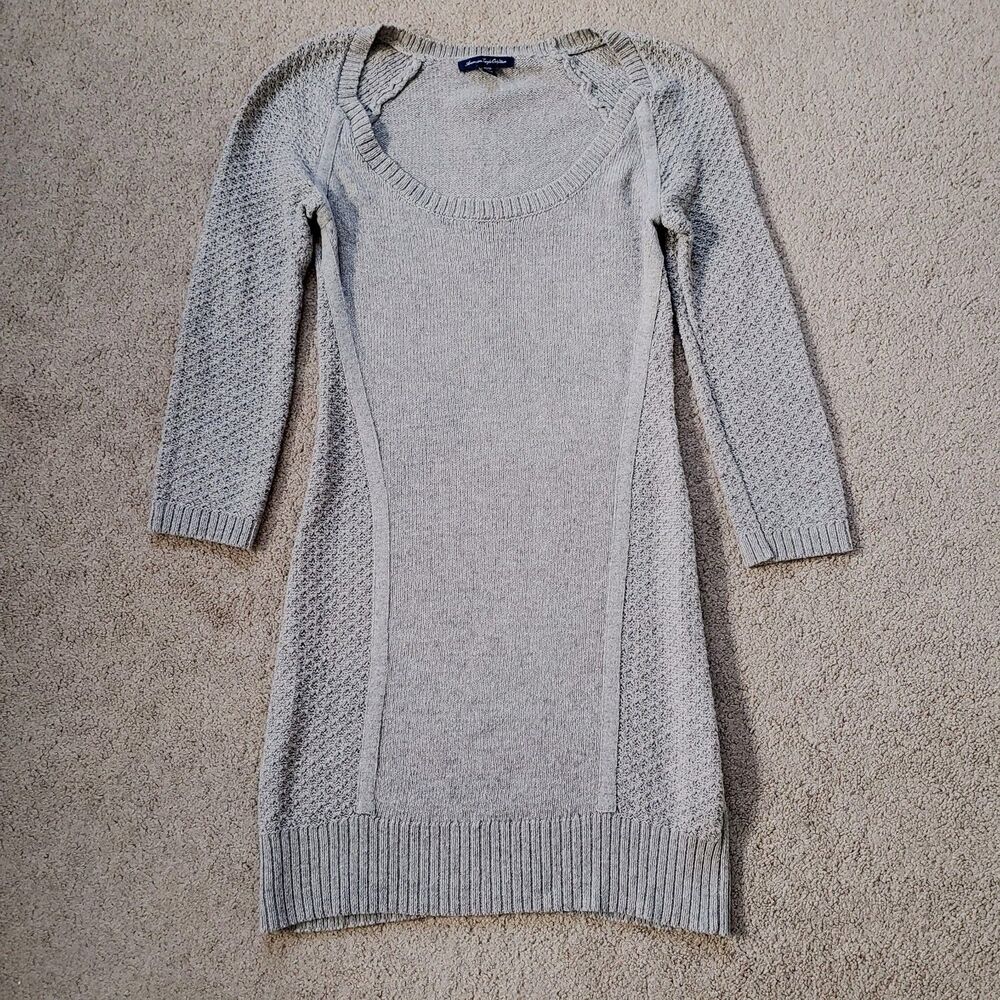 American Eagle Wool Blend Women's Sweater Dress Beige Scoop Neck Size XS